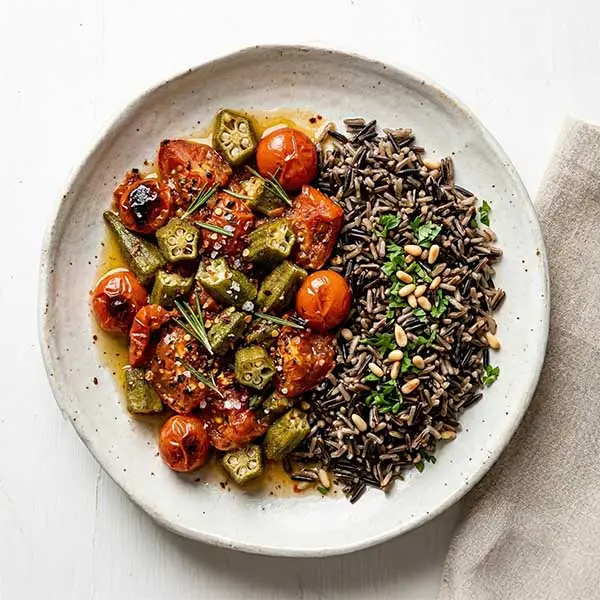 Baked Okra & Tomato Casserole With Wild Rice